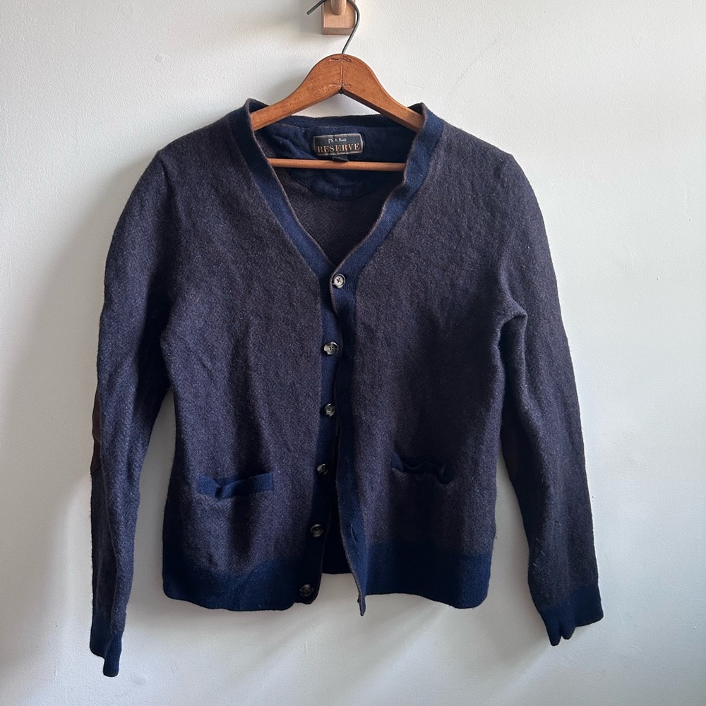 Jos A Bank Navy Blue Wool Cardigan Sweater